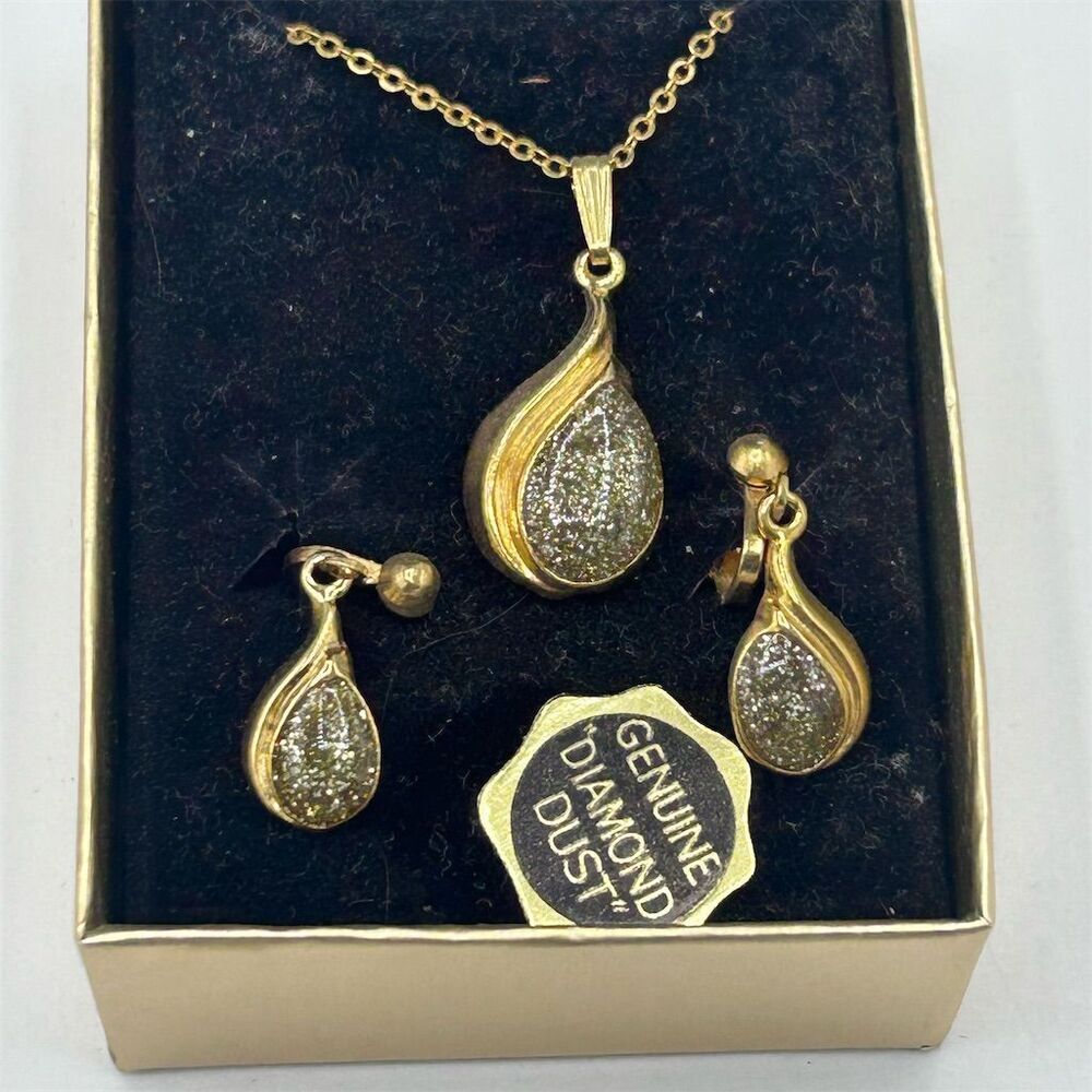 Vintage Ronté Beverly Hills Diamond Dust Necklace & Clip-On Earrings Set